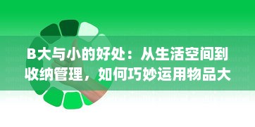 B大与小的好处：从生活空间到收纳管理，如何巧妙运用物品大小带来的优势