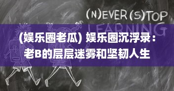 (娱乐圈老瓜) 娱乐圈沉浮录：老B的层层迷雾和坚韧人生