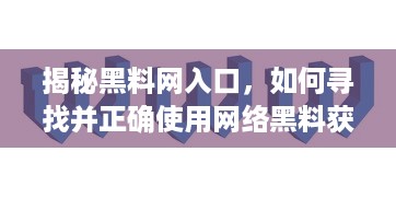 揭秘黑料网入口，如何寻找并正确使用网络黑料获取平台